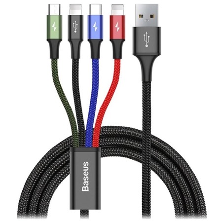 Baseus Fast 4v1 USB-A / micro USB, USB-C, 2x Lightning, 1.2m opleten barevn kabel