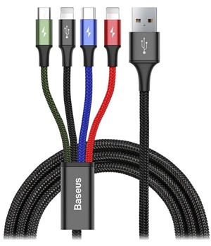 Baseus Fast 4v1 USB-A / micro USB, USB-C, 2x Lightning, 1.2m opleten barevn kabel