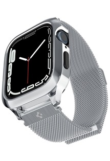 Spigen Metal Fit Pro pouzdro s ocelovm emnkem pro Apple Watch 45mm stbrn