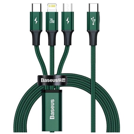 Baseus Rapid 3v1 USB-C / micro USB, USB-C, Lightning, 1,5m opleten zelen kabel