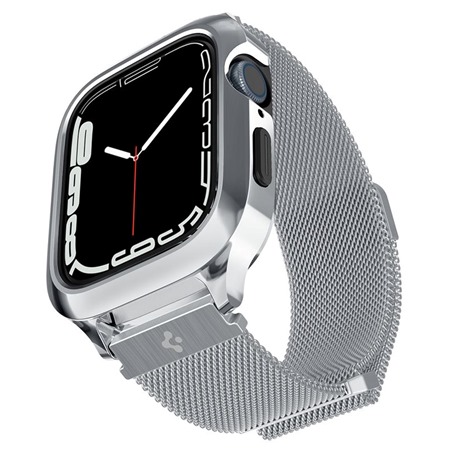 Spigen Metal Fit Pro pouzdro s ocelovm emnkem pro Apple Watch 45mm stbrn