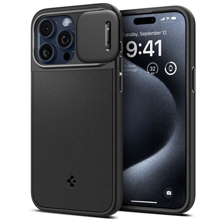 Spigen Optik Armor zadn kryt s krytkou kamery a podporou MagSafe pro Apple iPhone 15 Pro ern