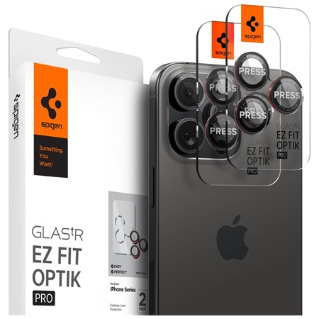 Spigen Glass.tR EZ Fit Optik Pro L-Series tvrzen sklo na oky fotoapartu pro Apple iPhone 14 / 15 / 16 Pro a Pro Max 2ks ern / erven