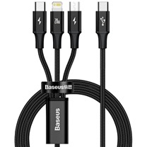 Baseus Rapid 3v1 USB-C / micro USB, USB-C, Lightning, 1,5m opleten ern kabel