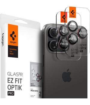 Spigen Glass.tR EZ Fit Optik Pro L-Series tvrzen sklo na oky fotoapartu pro Apple iPhone 14 / 15 / 16 Pro a Pro Max 2ks ern / erven