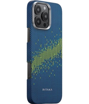 Pitaka Tactile Woven Case StarPeak fosforeskujc aramidov kryt pro Apple iPhone 16 Pro modr / zelen