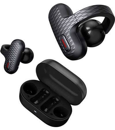 Amazfit Up bezdrtov open-ear sluchtka ern 4smarts GaN Flex Pro 200W PD / QC nabjeka s prodluovacm adaptrem ,Tech-Protect PC6X6 prodluovac kabel 2m 6x zsuvka, 3x USB-A 3x USB-C 