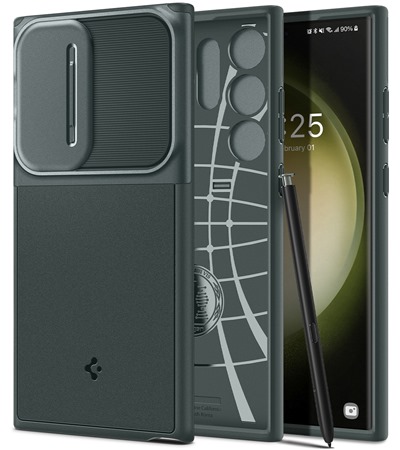 Spigen Optik Armor zadn kryt s krytkou kamery pro Samsung Galaxy S23 Ultra zelen