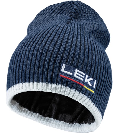 LEKI Wool Beanie, dark denim-white-poppy red, One size