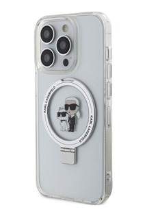 Karl Lagerfeld Ringstand Karl and Choupette MagSafe zadní kryt pro Apple iPhone 15 Pro Max bílý