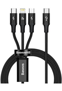 Baseus Rapid 3v1 USB-C / micro USB, USB-C, Lightning, 1,5m opleten ern kabel